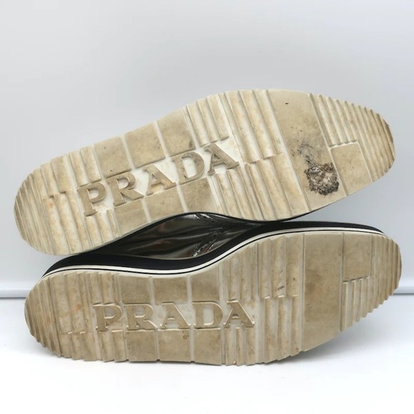 Prada Platform Wingtip Brogues Silver Metallic Leather Size 41 - Picture 12 of 12